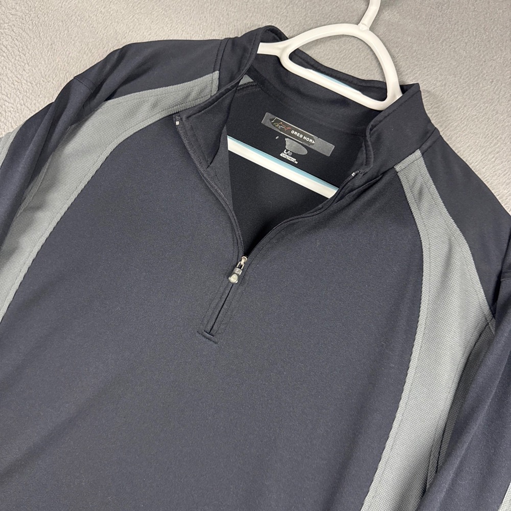 Greg Norman Pullover Top Mens Large Black Grey 1/4 Zip Colorblock Athletic Shirt